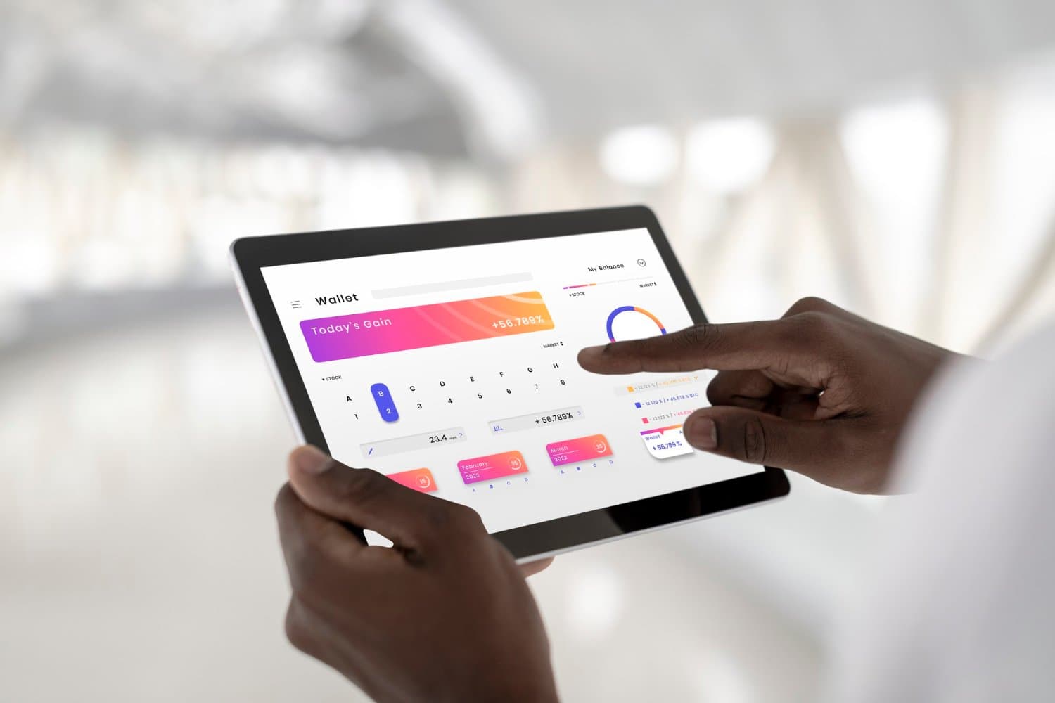 Reviewing performance figures on a tablet